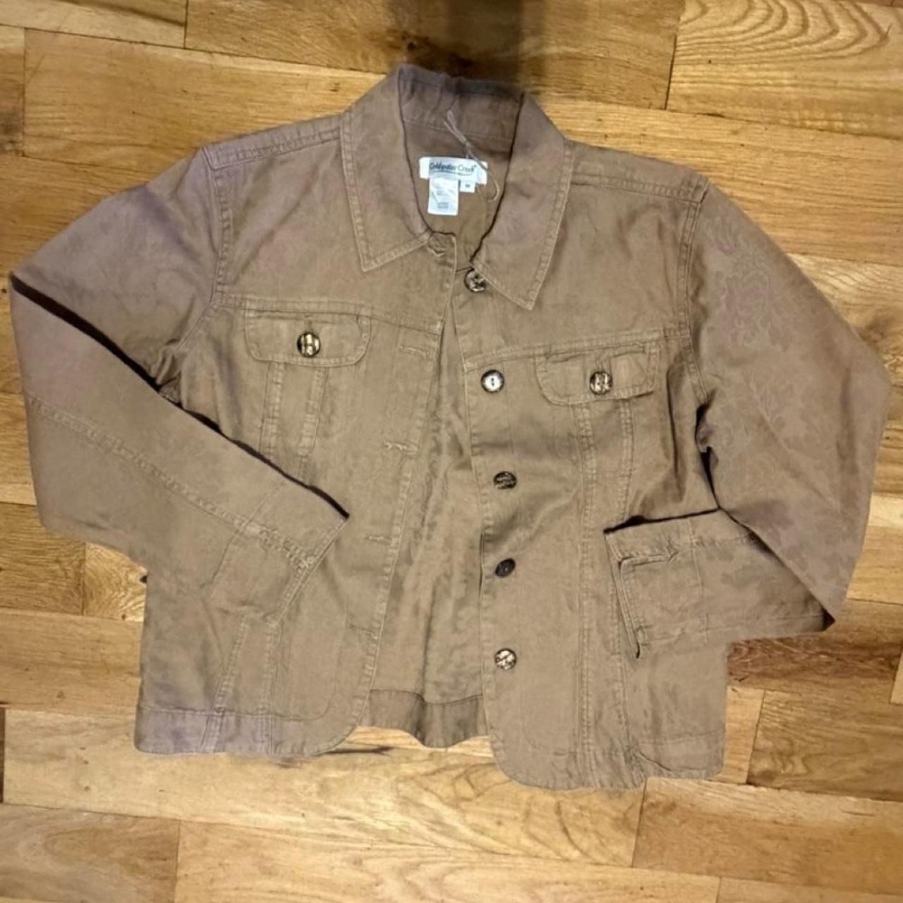 Coldwater Creek Brown Tonal Floral Cropped Jacket Size M Womens Boho Taupe
